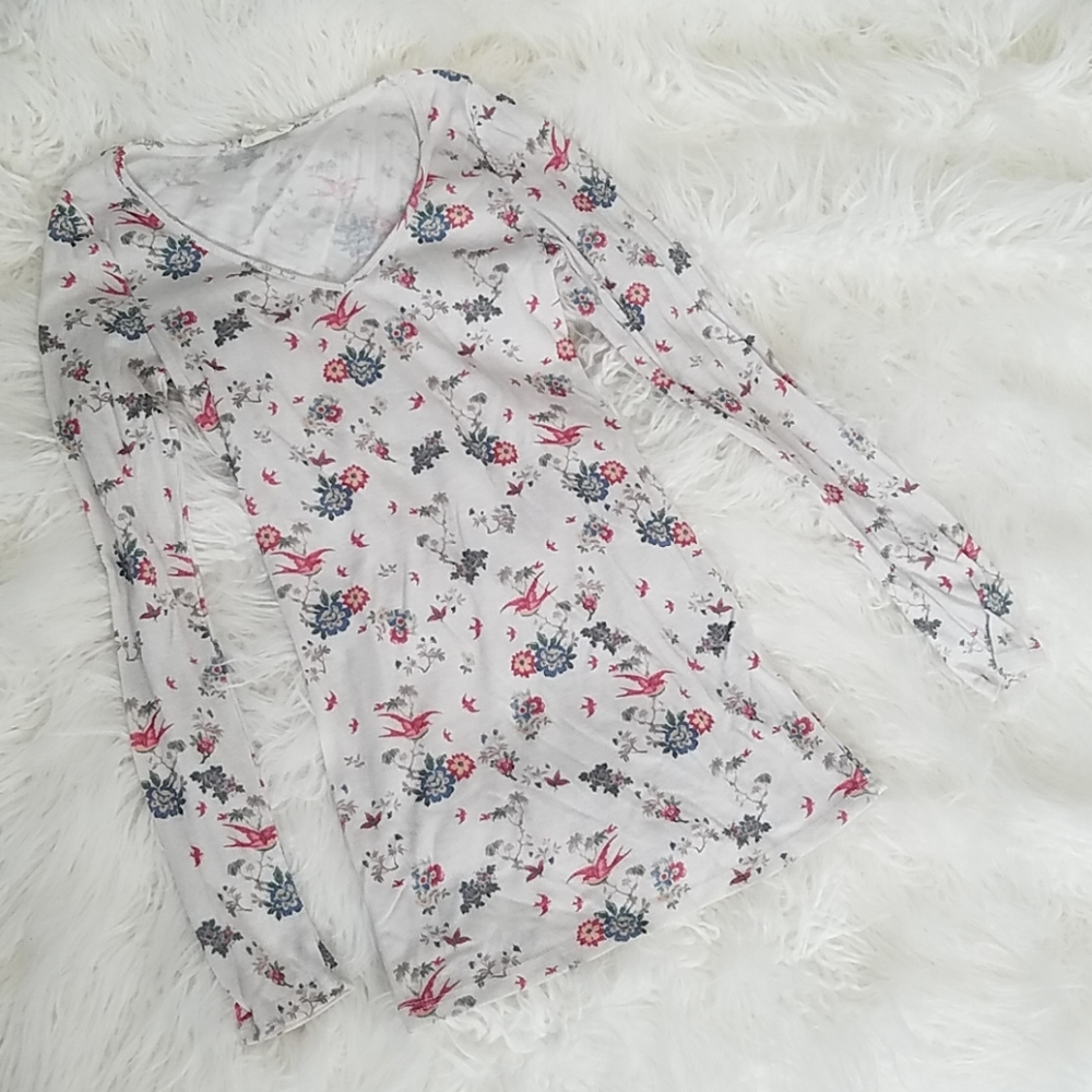 Floral and bird print long sleeve shirt